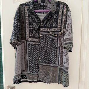 All Saints Black & Gray Patchwork Paisley Button-Up Shirt